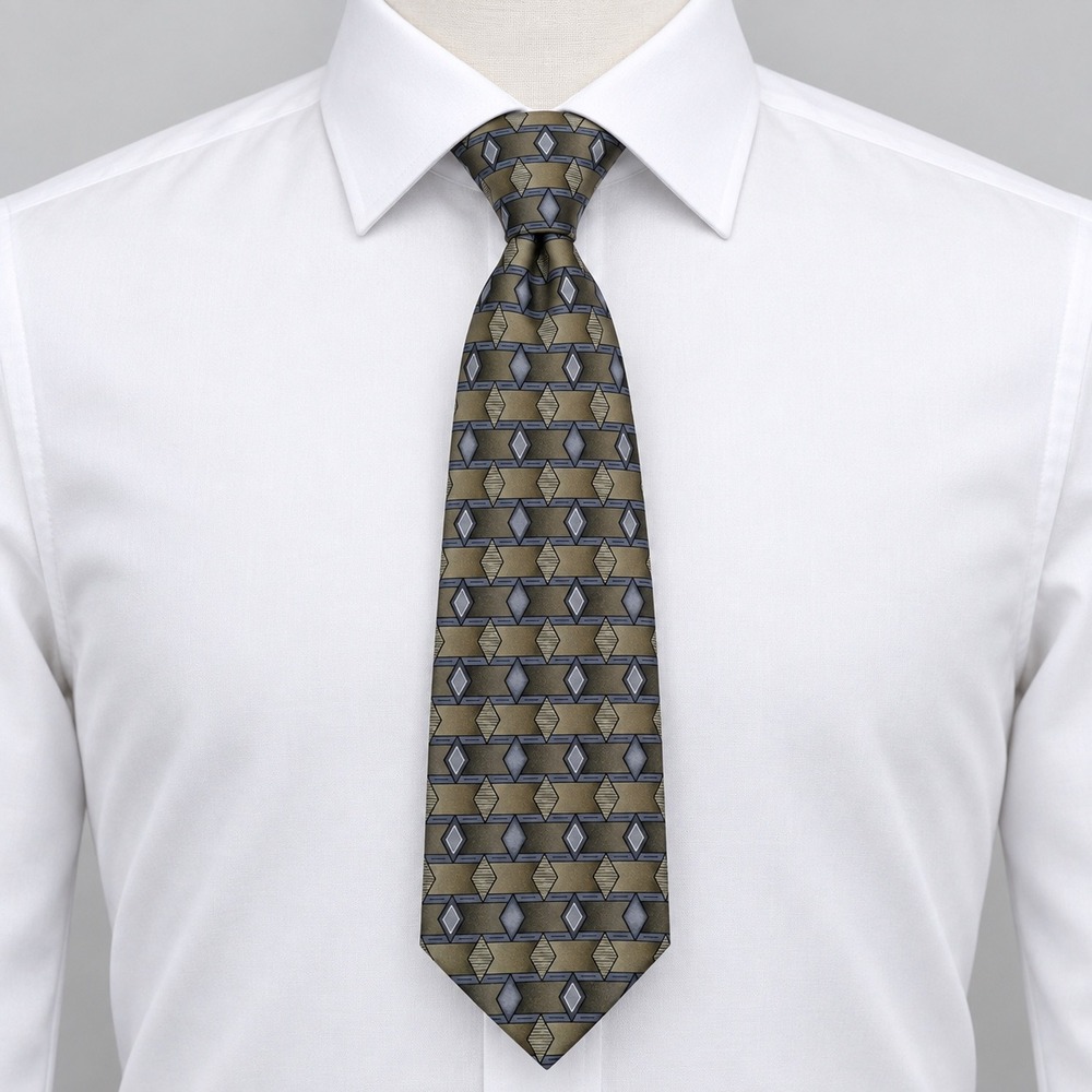 Facets Necktie Mens OS Brown Gray Geometric Diamond Silk Classic Hand Sewn Tie
